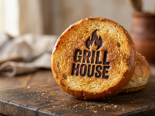 Burger-Buns und Steaks branden mit lebensmittelechtem V4A-Edelstahl Brandstempel