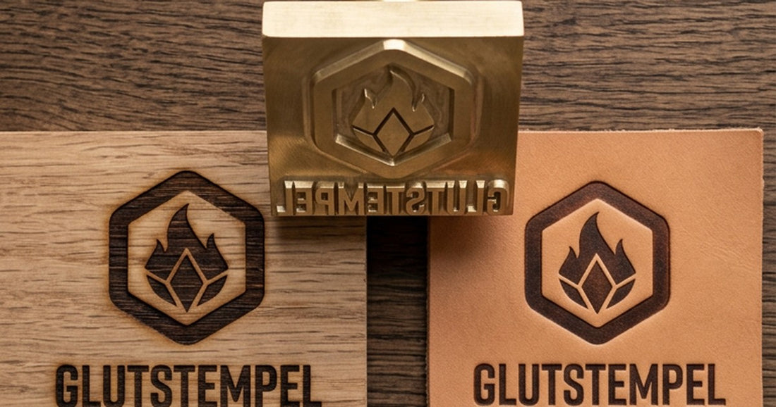 Brandstempel mit Holzgriff als Eröffnungsgeschenk (KI-Visualisierung)