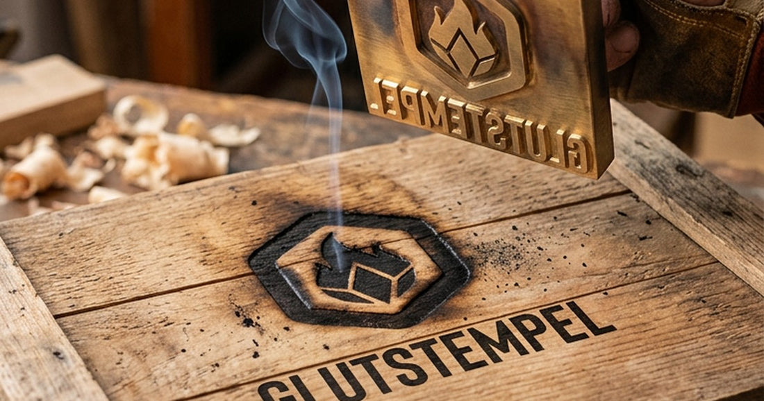 Eröffnungsfeier mit gebranntem Logo auf Holz (KI-Visualisierung)