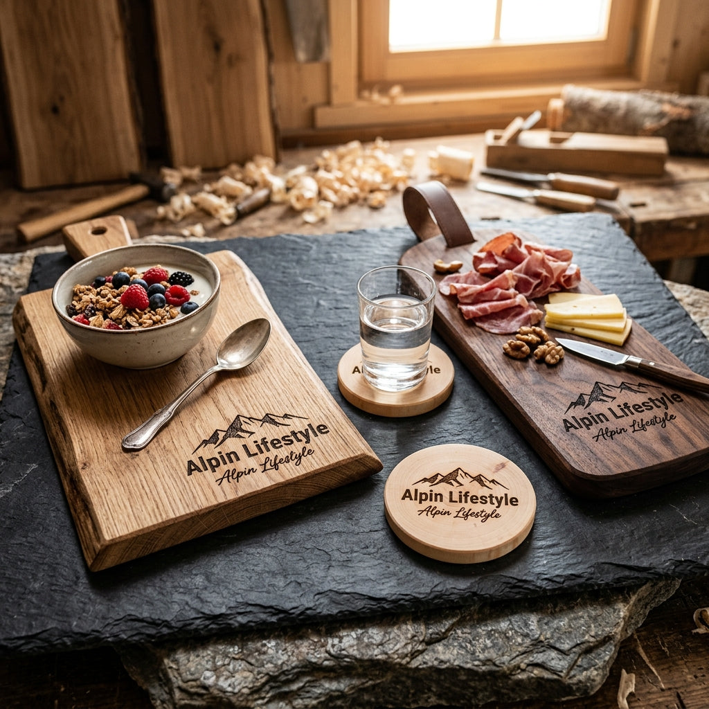 Alpin Vesperbrettl und Brotzeitbretter aus massiver Wildeiche zum Branden