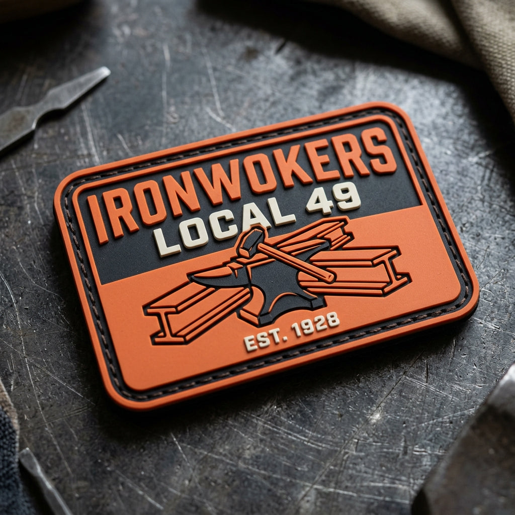 Individueller Premium PVC Patch Closeup mit fein ausgearbeitetem 3D-Relief, klaren Konturen und Nähkanal.
