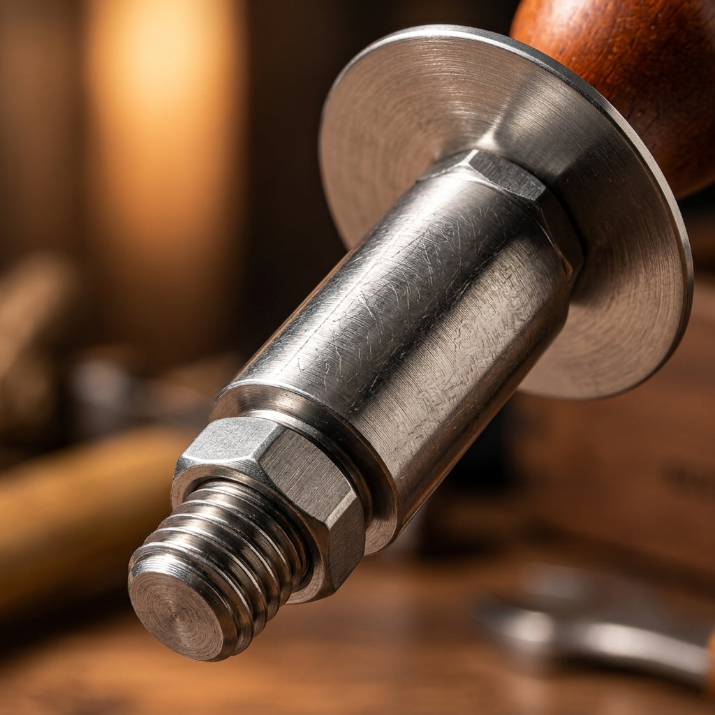 Glutstempel Holzgriff M6 – Detailaufnahme M6-Präzisionsgewinde und Hitzeschutz-Scheibe