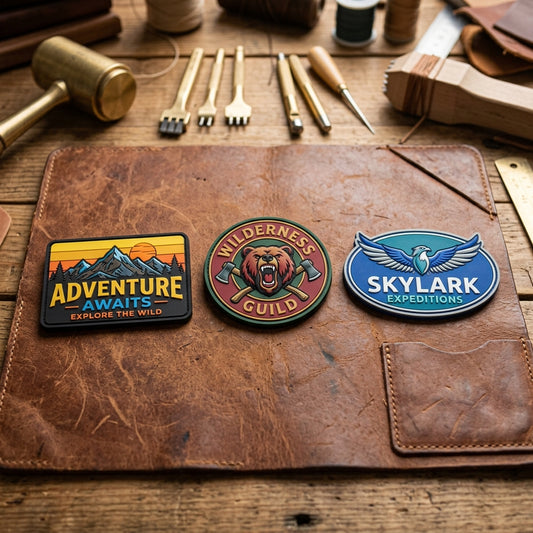 PVC Patch Starter-Set bestehend aus 3 individuellen Gummi-Patches in runder, eckiger und ovaler Form.